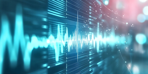 Abstract background with medical technology elements showcasing sound waves and vibrant blue hues creating a futuristic feel