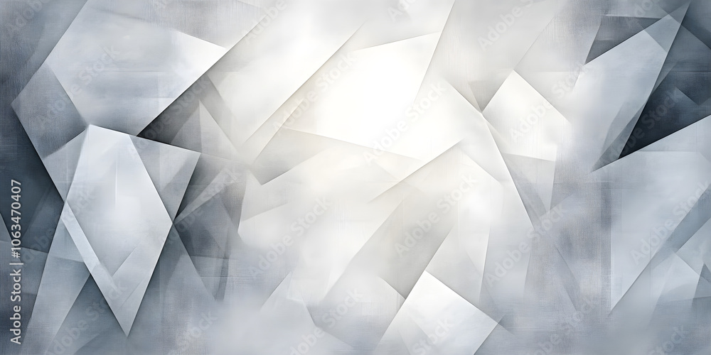 Poster abstract background features polygonal shapes in shades of gray and white creating a modern, geometr
