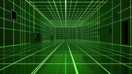 Obraz premium Green Grid Digital Room with Futuristic Design