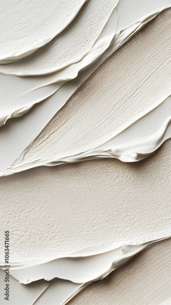 Poster minimalistic photo of creams and eyeshadow shades arranged in a layered design showcasing smooth tex