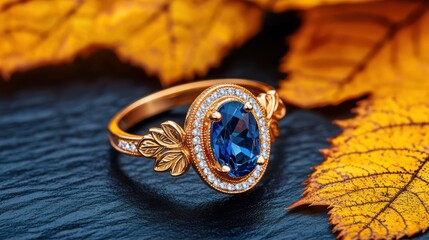 Fototapeta premium Elegant Sapphire Cocktail Ring with Diamond Accents