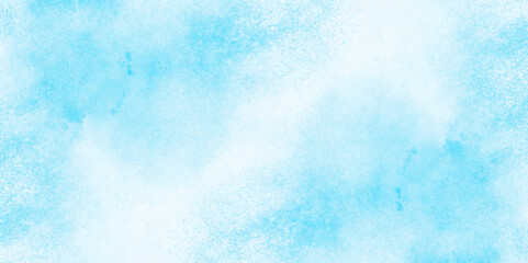 Obraz premium Grunge tint light blue watercolor abstract background, Aquarelle paint paper textured, blue sky with clouds, Sky Nature Landscape Background, sky background with white fluffy clouds.