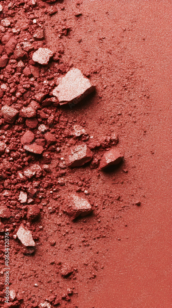 Poster minimalistic photo of crushed blush scattered on a smooth surface with a soft color palette showcasi