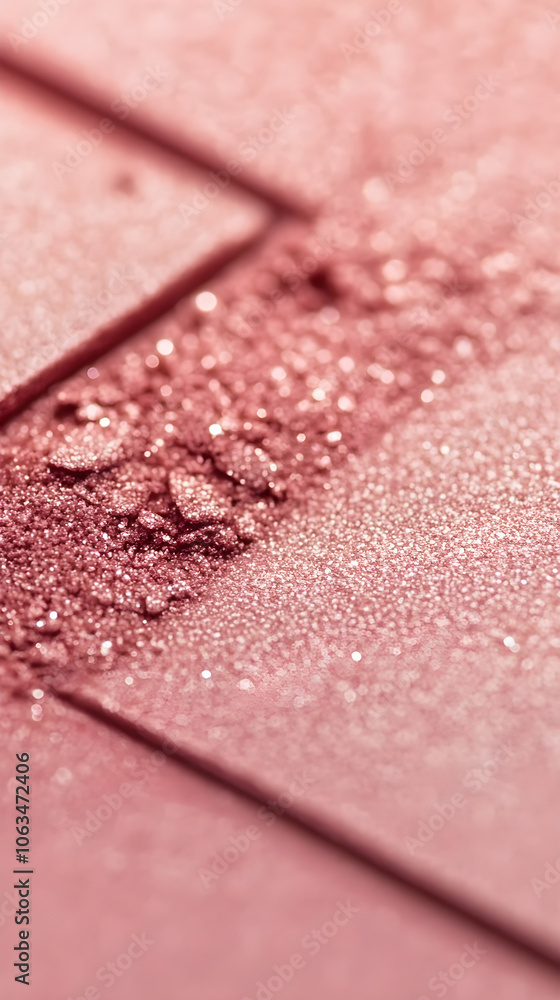 Poster minimalistic photo of eyeshadow with soft pink shades and shimmering particles arranged elegantly on
