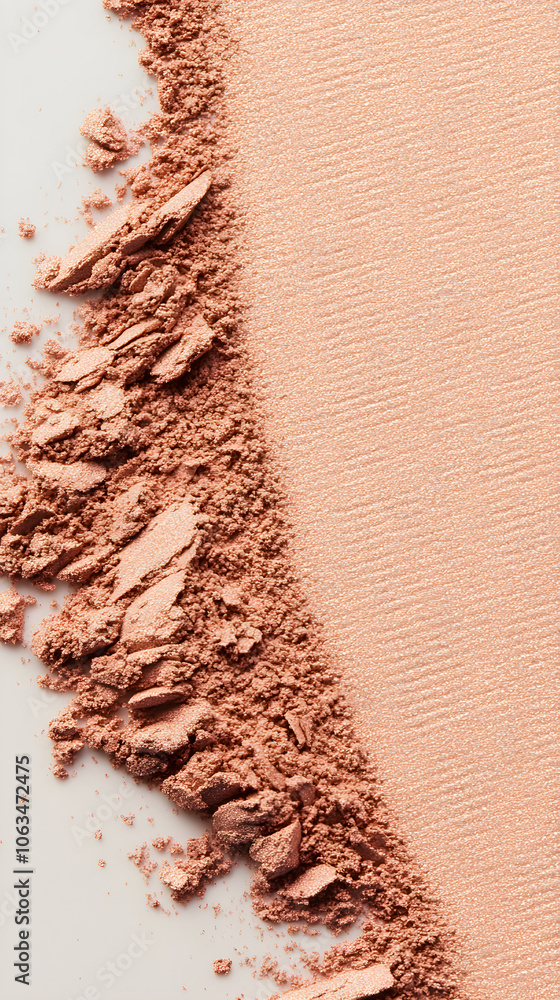 Poster minimalistic photo of soft eyeshadow in a warm tone, elegantly scattered across a smooth surface cre