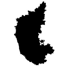Hand drawn black map of Karnataka, Indian state. Silhouette, geography. Vector isolated on white background	