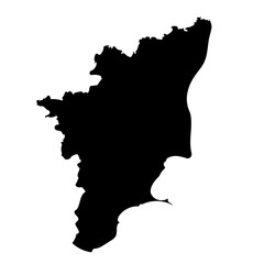 Hand drawn black map of Tamil Nadu, Indian state. Silhouette, geography. Vector isolated on white background	