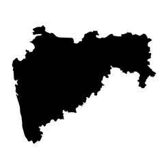 Hand drawn black map of Maharashtra, Indian state. Silhouette, geography. Vector isolated on white background	