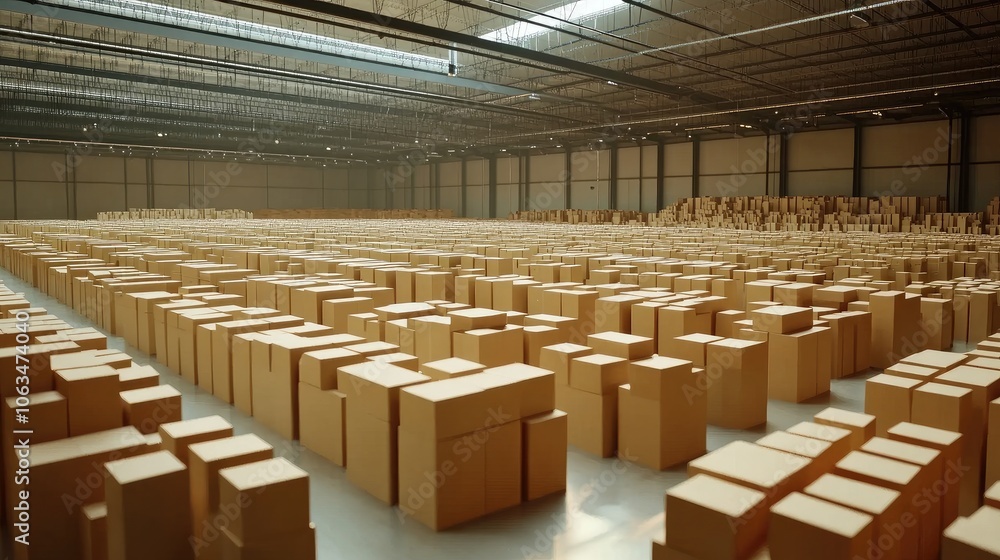 Aufkleber a large warehouse filled with an array of parcel boxes, illustrating the organization behind online 