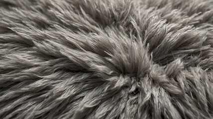 A close-up view of a soft, fluffy gray rug with long, shaggy fibers that create a cozy and inviting...