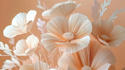 Beautifully layered paper cut style of a bouquet of vibrant wildflowers featuring delicate petals stems and delicate greenery in a soft modern and romantic aesthetic