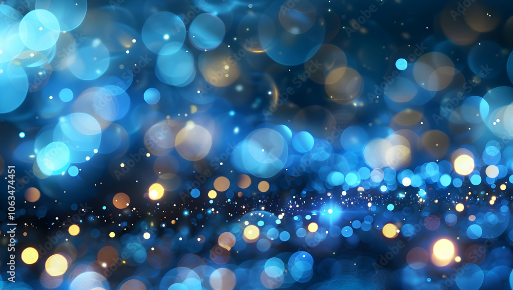 Poster abstract blue glowing particles background with a bokeh effect
