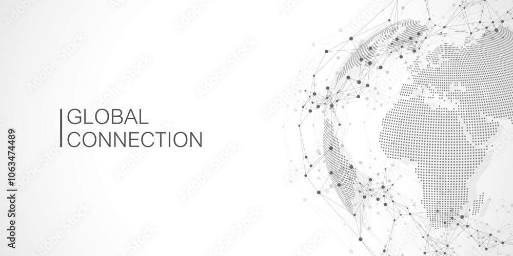 Poster Global network connection banner design template. Header social network communication in the global business concept. Big data visualization. Internet technology