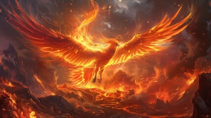 In the heart of a volcano a fiery phoenix reigns supreme fiercely guarding the powerful element of lava and harnessing its destructive force to keep her enemies at bay.
