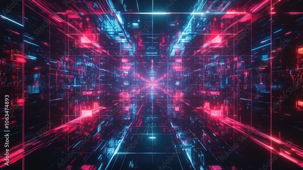 Poster futuristic neon data stream in 3d environment