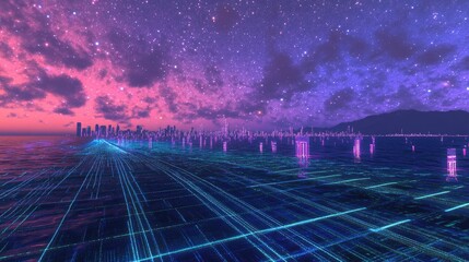 Futuristic Cityscape Under Starry Sky