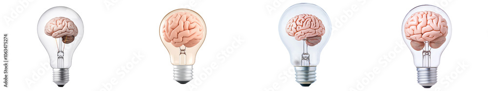 Poster lightbulb icon with a brain inside it, isolated on a white background, modern and minimalistic.