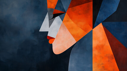 Fototapeta premium Sophisticated feminine form depicted in a modern cubist style, using bold angles and contrasting colors of orange and navy, capturing a sense of empowerment