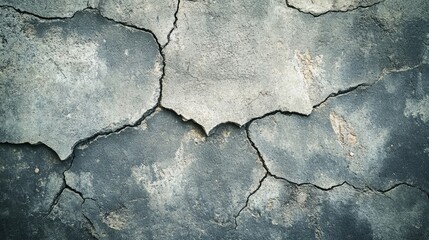 Obraz premium Aesthetic grey background with cracks evokes a sense of depth, featuring a mottled, dusty cement wall. The abstract design of the cracked surface creates a worn, urban rock feel with ample copy space.