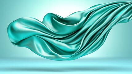 Flowing Teal Fabric Drape Abstract Background Smooth Texture