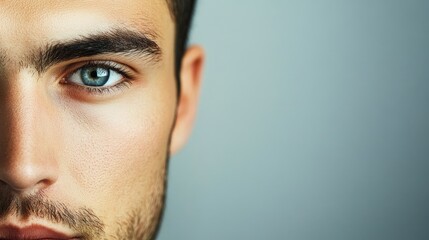 Fototapeta premium Close-Up Portrait of Young Man with Intense Blue Eyes