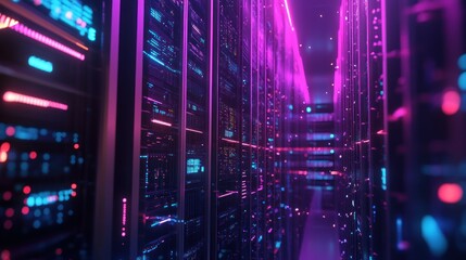 Obraz premium Server 3D storage futuristic technology development server room concept background wallpaper AI generated image