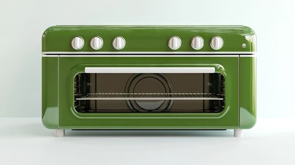 Obraz premium Green kitchen oven top with a white background, presenting a fresh and modern appearance. The green kitchen oven top adds a vibrant touch to any culinary space, blending functionality with style.