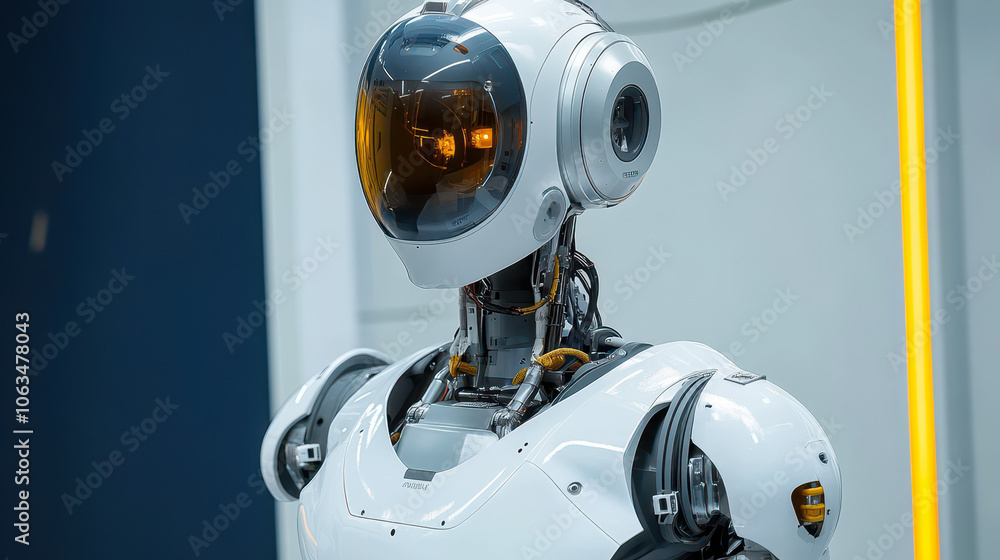 Aufkleber advanced humanoid robot with futuristic design in industrial setting