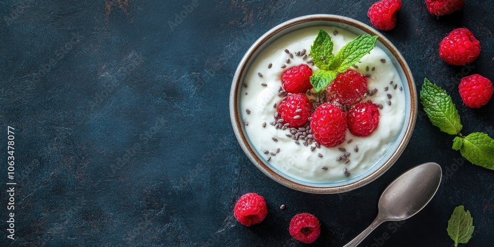 Poster homemade natural yogurt serves as a nutritious snack or breakfast option. the full image features am