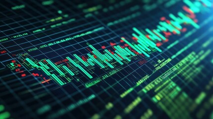 Global digital green data chart analysis of the economy and financial business market background wallpaper AI generated image