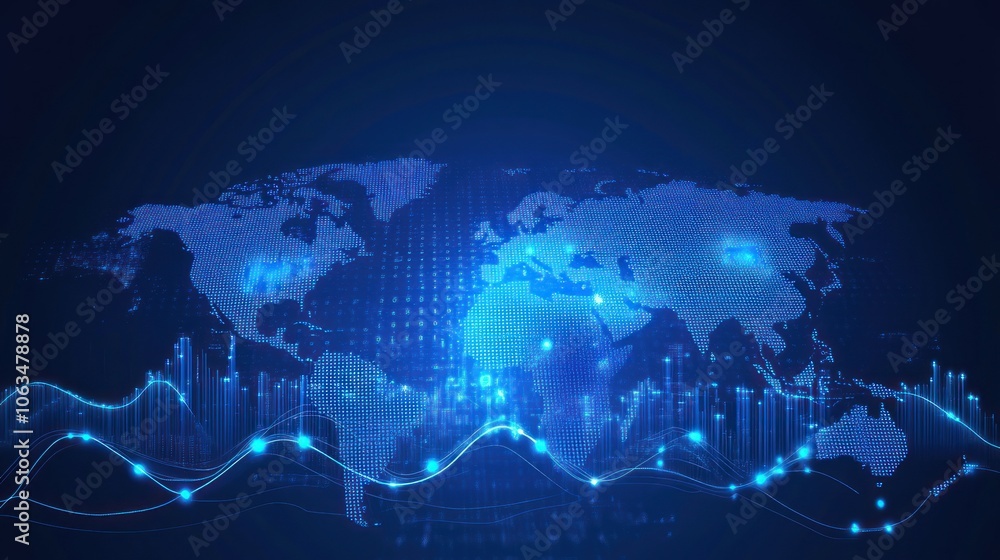 Aufkleber futuristic glowing blue map world internet energy network digital connection data background wallpap