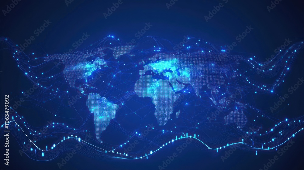 Poster futuristic glowing blue map world internet energy network digital connection data background wallpap