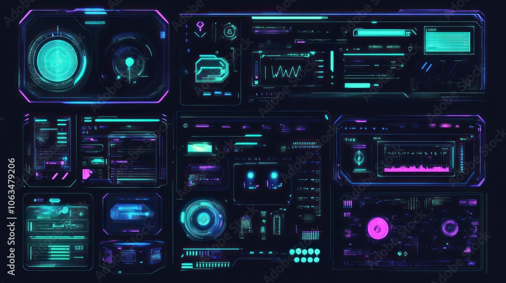 Poster digital interface element frame control panel digital hud cyberpunk technology background wallpaper 