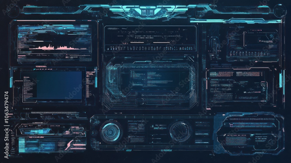 Poster digital interface element frame control panel digital hud cyberpunk technology background wallpaper 