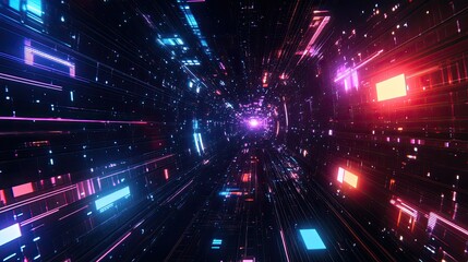 Naklejka premium Vibrant Tunnel of Light in Digital Space
