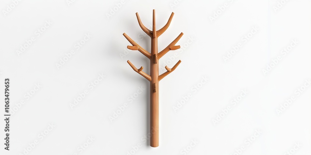 Poster a three dimensional model of a vector coat rack is shown from a high angle perspective against a whi