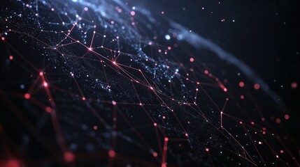Obraz premium Digital world map with particles connected global geometric network new technology background wallpaper AI generated image