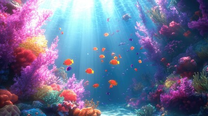 Fototapeta premium Vibrant Underwater Scene with Colorful Coral and Fish