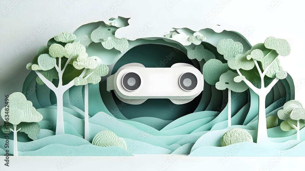 Aufkleber innovative and visually striking paper cut style virtual reality headset design featuring a layered 