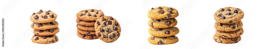 Poster a stack of chocolate chip cookies is shown on a white background.