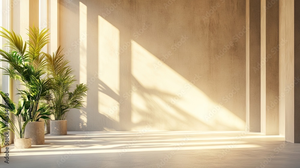 Poster bright and airy empty room interior with sunlit walls creates an inviting atmosphere, perfect for ad