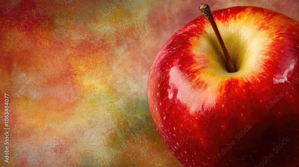 Poster close-up of a ripe apple resting on bare skin, emphasizing the vibrant colors and textures. this ima