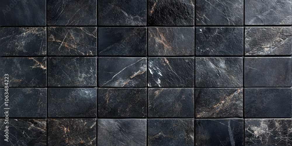 Poster a texture background featuring black granite tiles, showcasing the unique patterns and appearance of