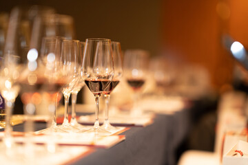 glasses of red wine on table