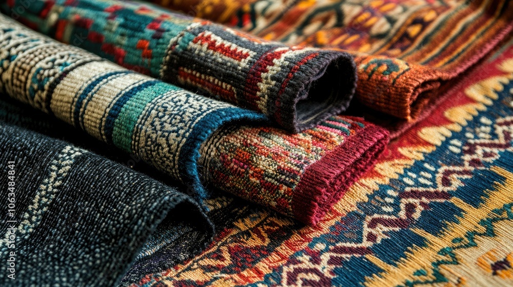 Poster colorful textiles with intricate patterns and designs