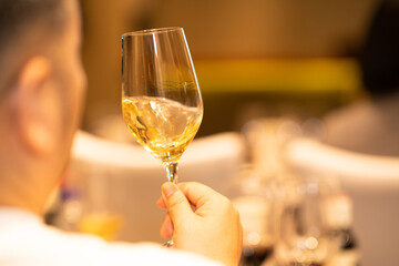 holding glass of champagne