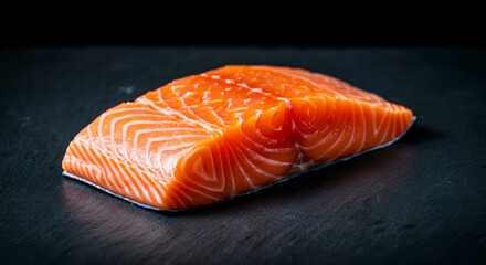 Raw salmon filet on dark slate background, fresh wild atlantic fish