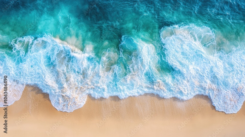 Poster aerial view capturing the dynamic waves breaking in the ocean, highlighting the abstract patterns fo