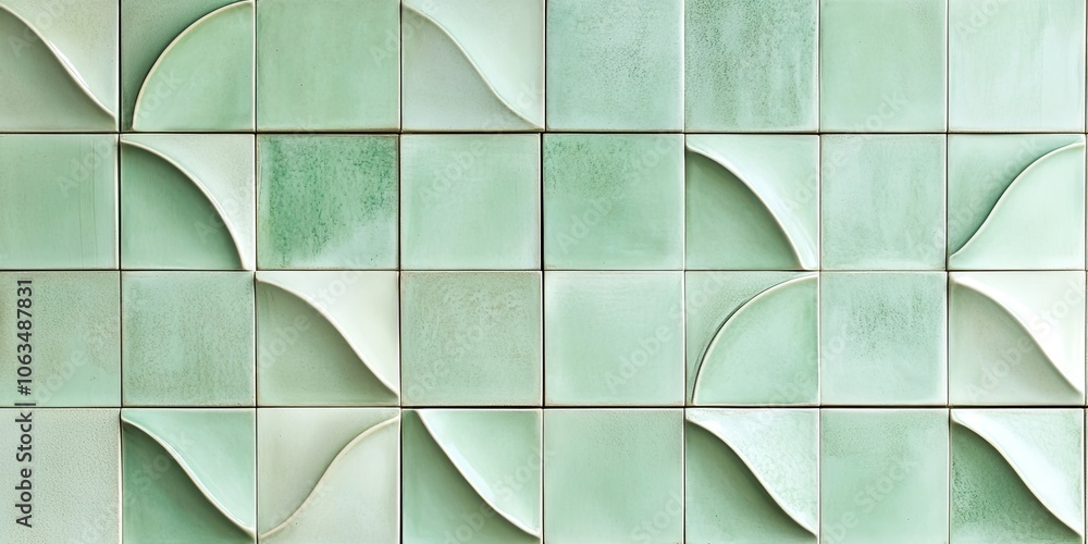 Poster mint green pastel italian tile wall texture features a stylish retro geometric shape design, creatin