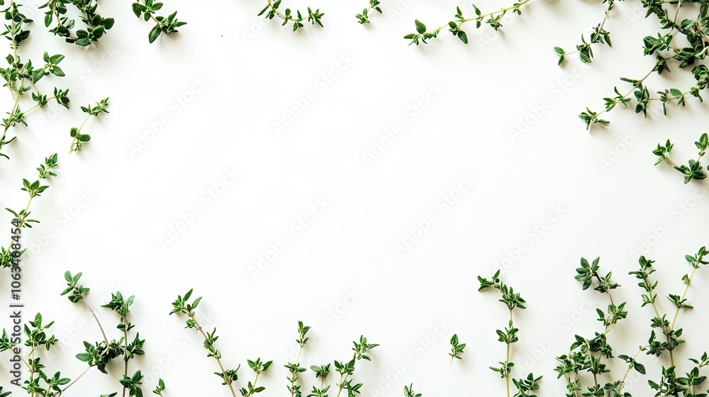 Poster thyme leaves displayed against a white background create a clear focus on the fresh thyme. this comp